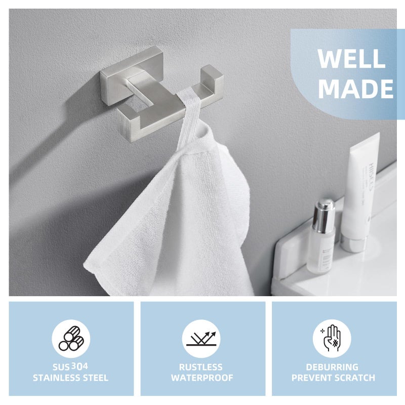 Angle Simple Towel Hook for Bathroom, SUS 304 Stainless Steel Double Robe Coat Hook, Hand Towel Hanger Wall Mount, Brushed Nickel - Image 3